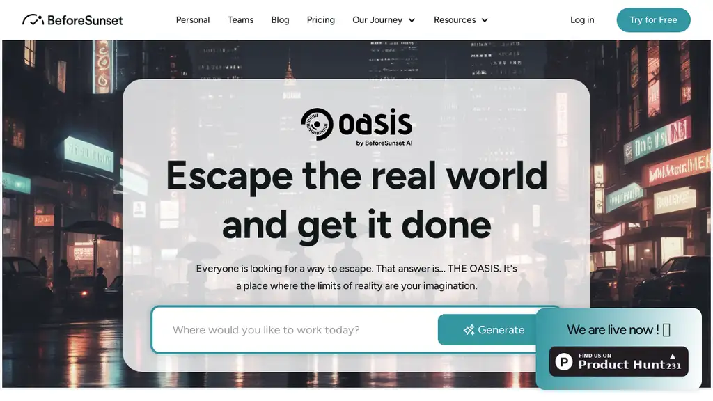 BeforeSunset AI - Oasis