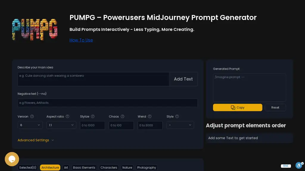 PUMPG - Midjourney Prompt Generator